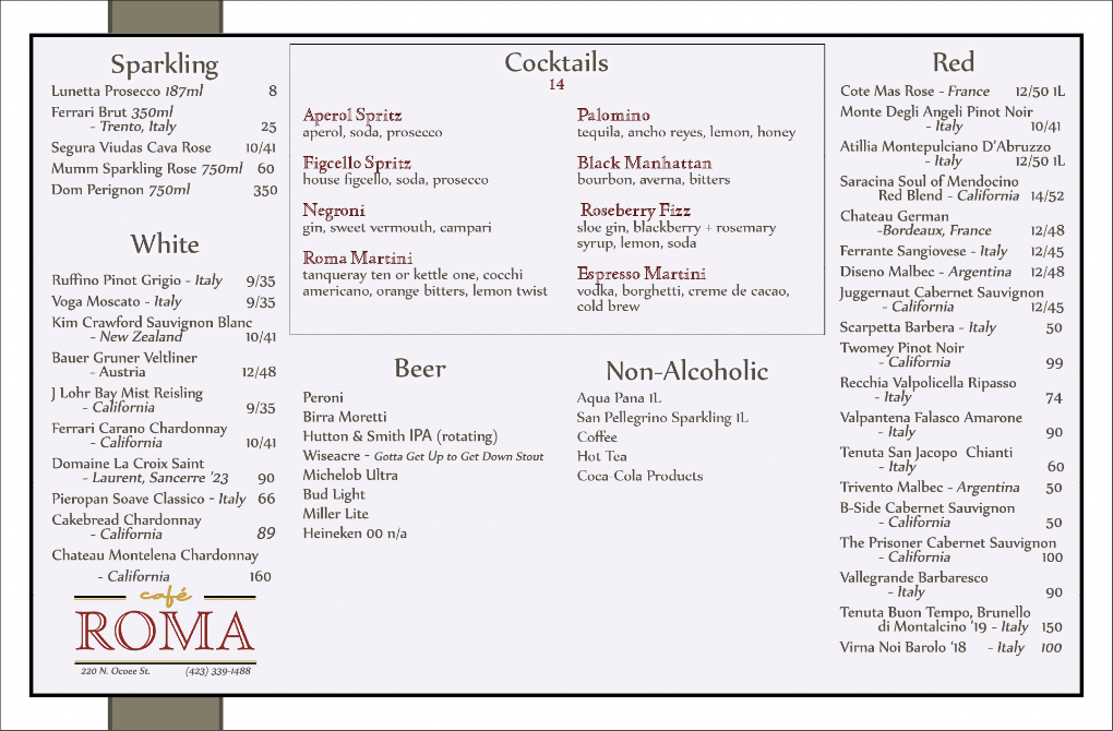 CafeRomaDrinksNovember2025