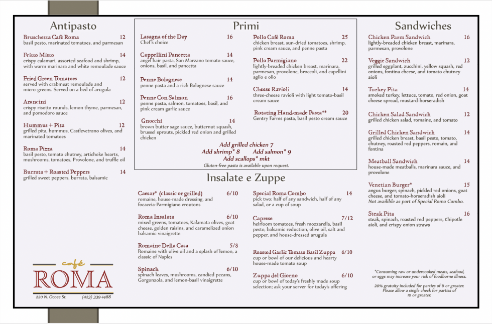 Java Roma. Menu Salem Oregon Cafe Roma